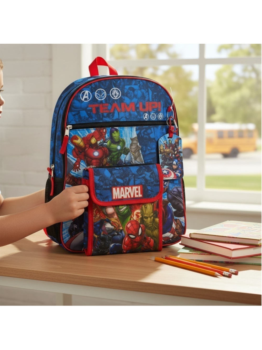Marvel Spiderman Hulk Guardians of The Galaxy Iron Man 5 Piece Set 16" Backpack